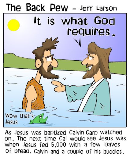 this gospel cartoon features John baptizing Jesus