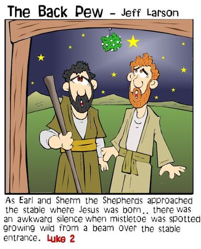 mistletoe, cartoons, Luke 2, shepherds, manger, Jesus is born