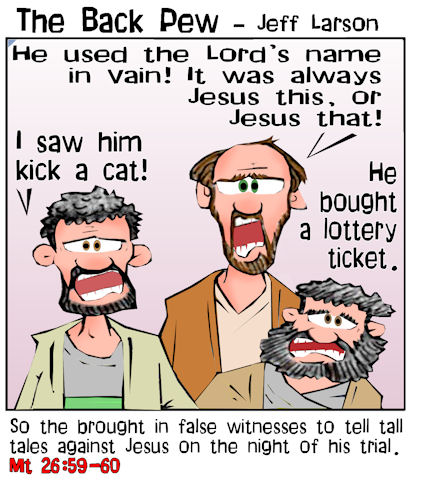 This christian cartoon features the false witnesses during Jesus arrest