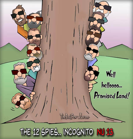 This Bible cartoon features the 12 spies of the Promised Land