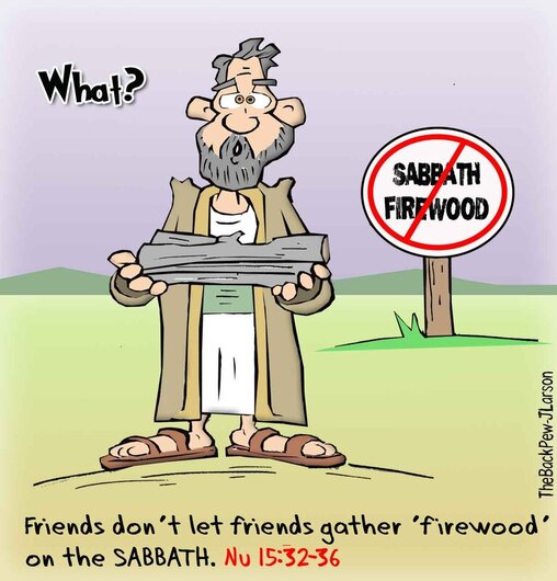 This Bible cartoon features a fella in trouble for collecting firewood on the SabbathPicture