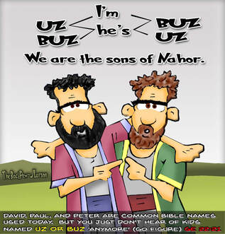 This Bible cartoon features the oddly named brothers Uz and Buz 