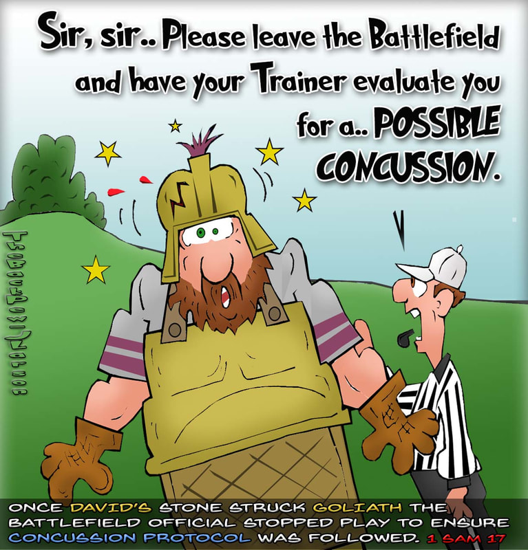 bible, cartoons, David & Goliath, 1 Samuel 17, concussion training