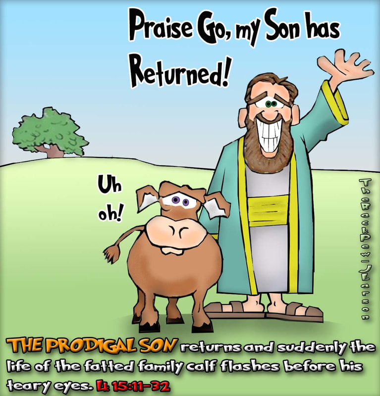 This gospel cartoon features the story of the prodigal son through the eyes of the fatted calf