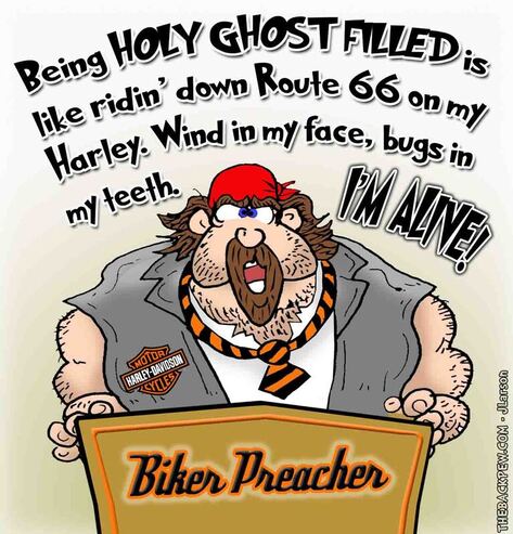 PictThis christian cartoon features a Harley Davidson Biker Preacher