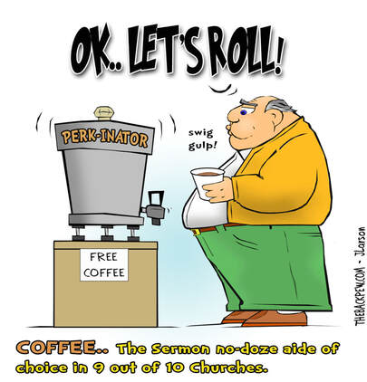 This church cartoon features the importance of coffee on Sunday