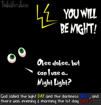 This bible cartoon features God creating the world and calling darkness night in Genesis 1:5