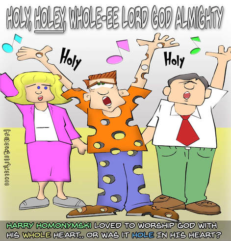 This church cartoon features holy worship or is it holey