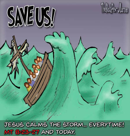 this gospel cartoon features Jesus calming the storm in Matthew 8:23-27