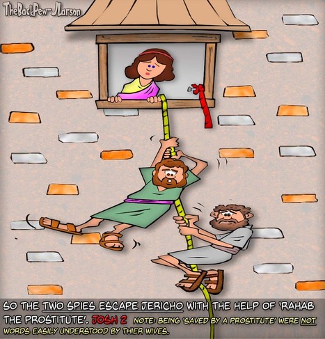 This bible cartoon features the story of Rahab saving the 2 spies in Joshua 2