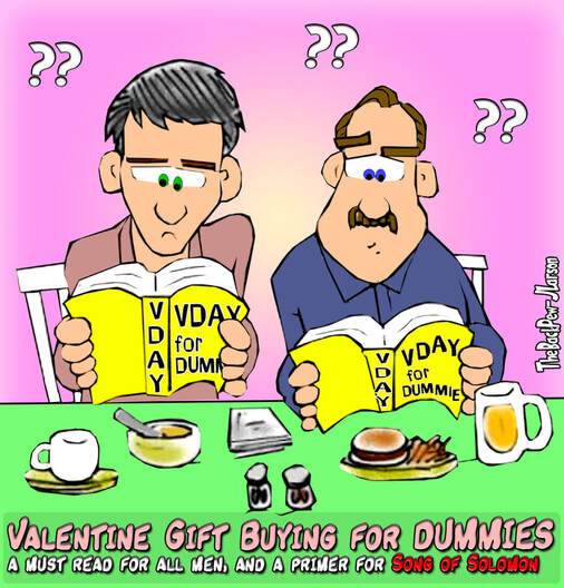 This Valentines Day cartoon features a couple guys doing their best by reading Valentines Day for Dummies