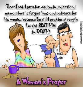 This marriage cartoon features the woman's prayer for her man.