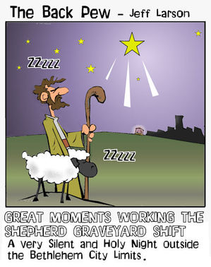 Christmas cartoons of shepherd watching sheep the night Jesus was born