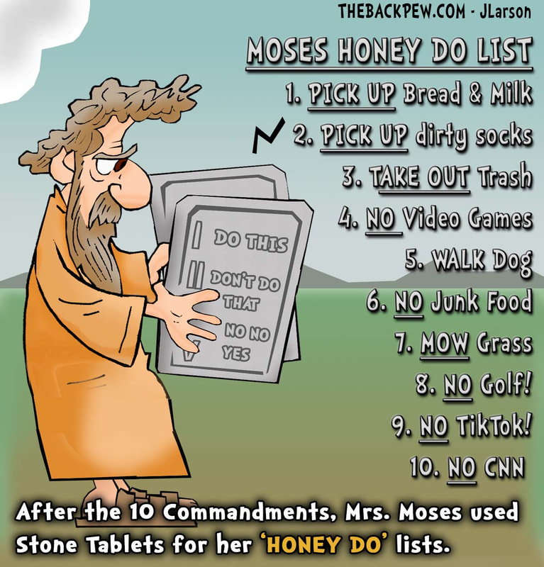 moses cartoons, bible cartoons, honey do lists, christian cartoons, 10 commandment cartoons