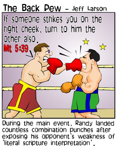 boxing cartoons, fighting cartoons, Matthew 5:39, turn the other cheek