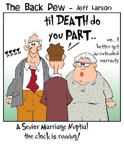 senior citzen cartoons, seniors cartoons, marriage, til death do us part cartoons