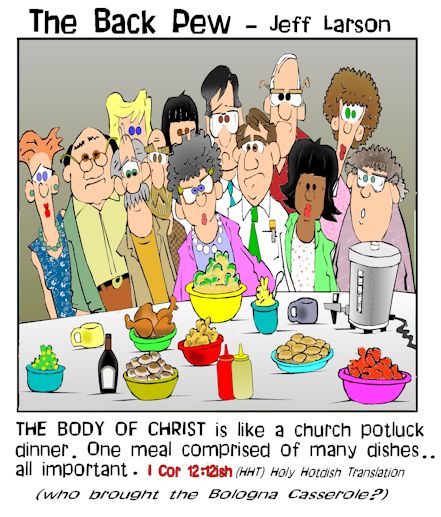 potluck, cartoons, church cartoons, christian cartoons