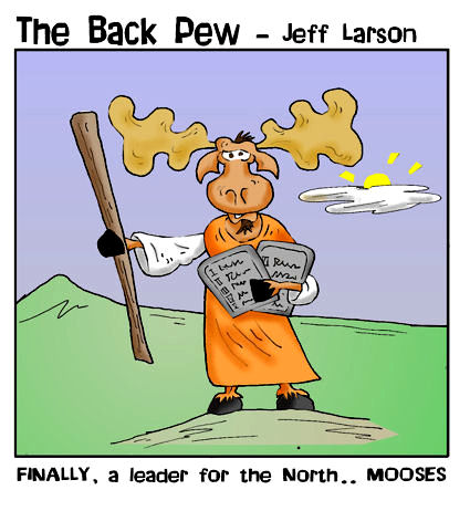 This christian cartoon features a Moose named Moose-s declared as leader for the North