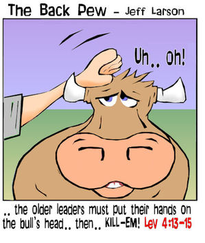 christian cartoons, cattle cartoons, cow cartoons, Leviticus 4:13-15