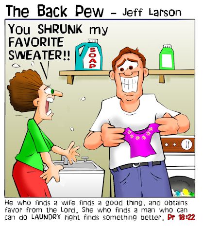 marriage cartoons, men doing laundry cartoons, Proverbs 18:22