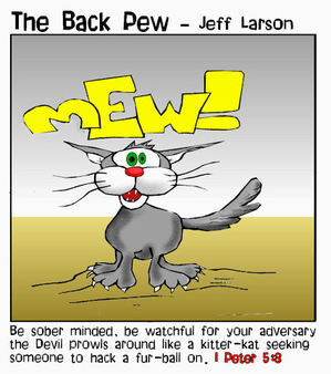 christian cartoons, cat cartoons, 1 Peter 5:8