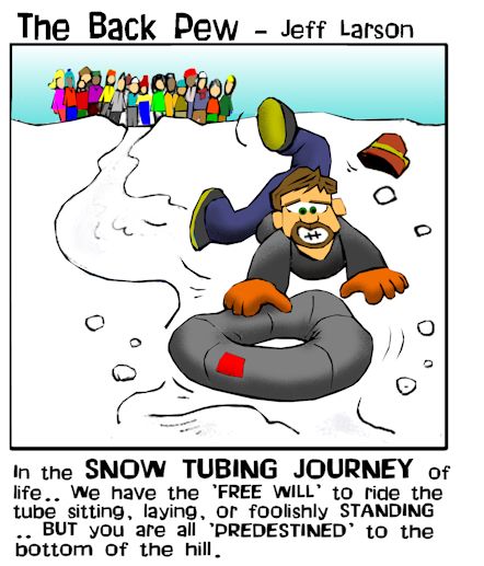 this christian cartoon shares deep thoughts from the snow tubing theologian