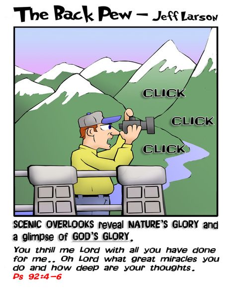 This christian cartoon compares the views of a scenic overlook with a glimpse of God's Glory