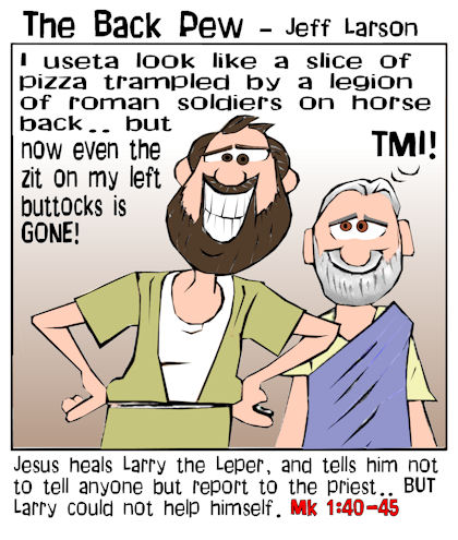 gospel cartoons, cartoons, Mark 1:40-45, Jesus heals leper