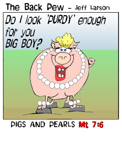 pearls, cartoons, pigs with gold ring, Matthew 7:6