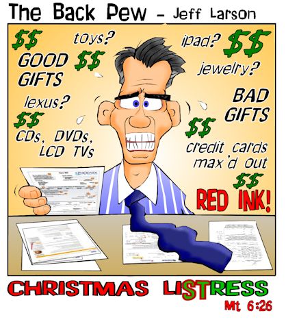 christmas cartoons, christmas present cartoons, christmas buying cartoons, christmas debt cartoons