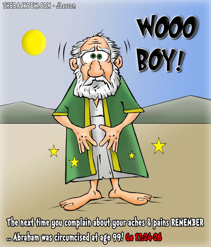 This bible cartoon features Abraham from Genesis 17 being circumcised. OUCH
