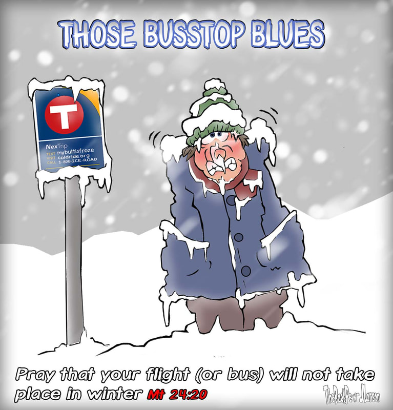 This Christian Cartoon features those bus stop blues in Minnesota