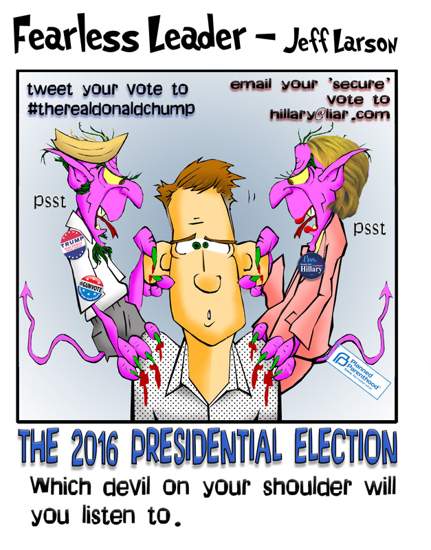 This political cartoon features election 2016 two devils
