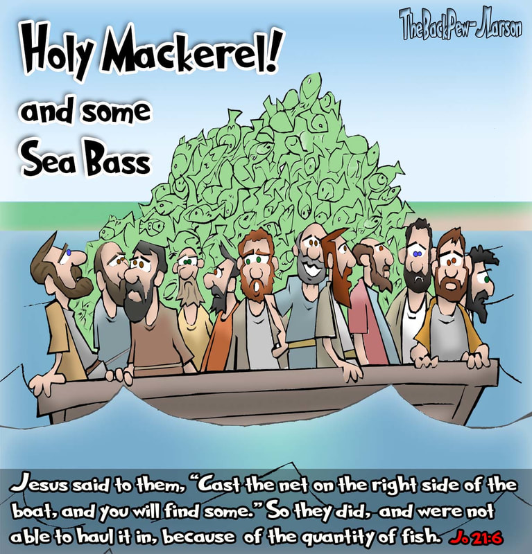 fishing cartoons, over the limit cartoons, Luke 5:6