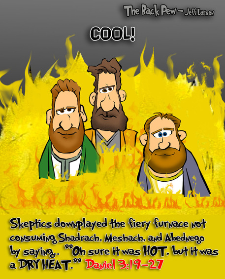 This bible cartoon features the story of the fiery furnace from Daniel 3:19-27
