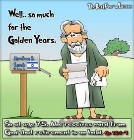 This bible cartoon features the Genesis 12 story of God calling Abraham at age 75