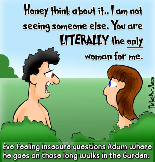 This Bible Cartoon features Eve questioning Adam's lovePicture