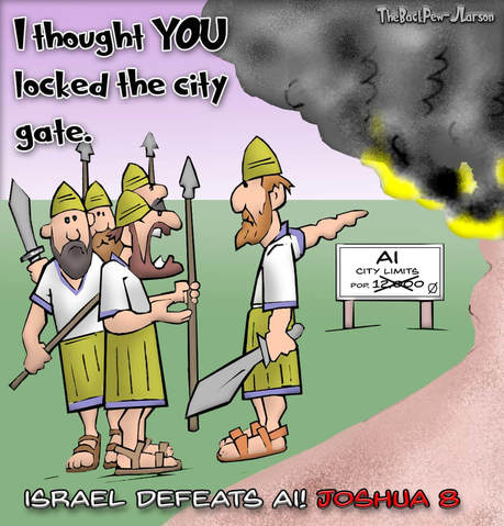 This Bible cartoon features the defeat  of Ai  in Joshua 8