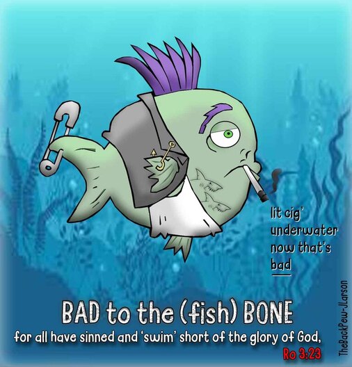 This Christian cartoon features the prodigal perch who was bad to the fish bonePicture