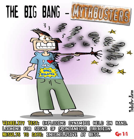 This Christian cartoon features Mythbuster testing of the Big Bang TheoryPicture