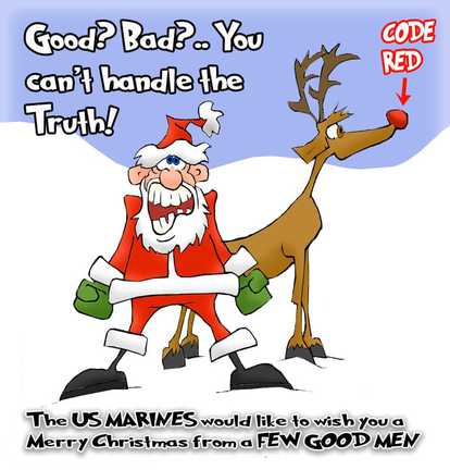 This Christmas cartoon features Santa wishing a Merry Christmas to a few good men