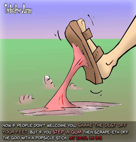 This Gospel cartoon features Jesus words to shake the dust off your feet