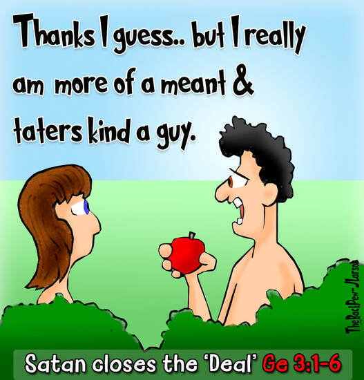 This Bible Cartoon features Genesis 3 where Eve tempts Adam with the apple from the Tree of Knowledge of Good and EvilPicture