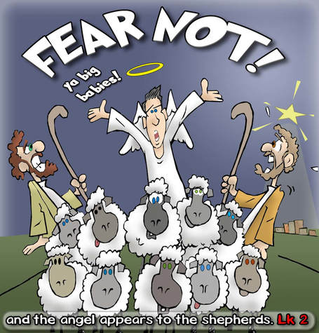 This Christmas Cartoon features the angel appearing to the shepherds with with the words - FEARNOT!