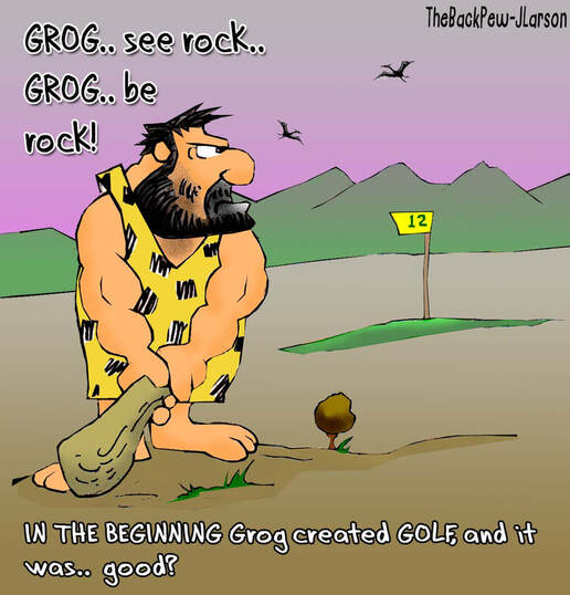 This Golf cartoon features a caveman golfing in the Jurassic Period
