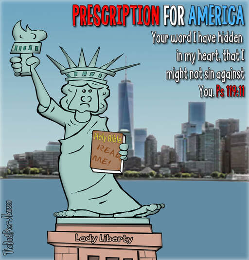 This Christian Cartoon features Lady Liberty sharing the Bible as the answer to our divided country.Picture