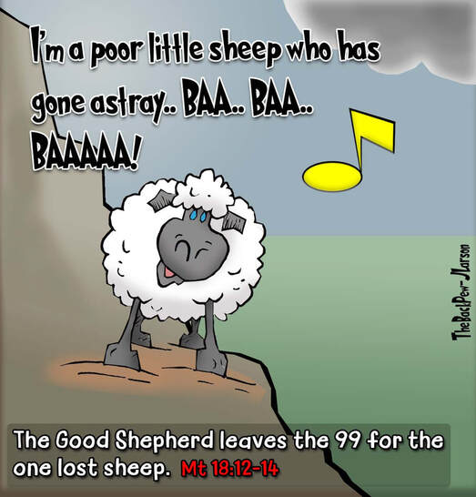 This Christian cartoon features the Good Shepherd leaves the 99 to save the one lost sheepPicture
