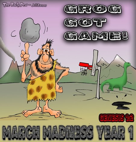 This basketball cartoon features the annual March Madness basketball tournament in the literal YEAR ONE