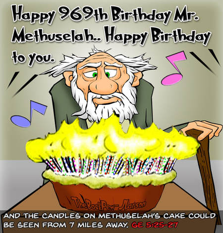 This Bible cartoon features Methuselah, the 969 year old birthday boy 