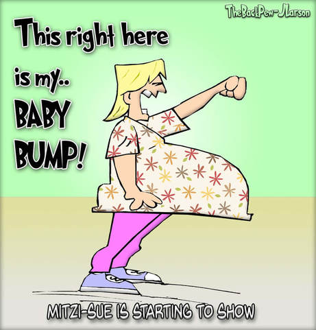 This cartoon features an expecting mom who is starting to show.. ALOT!